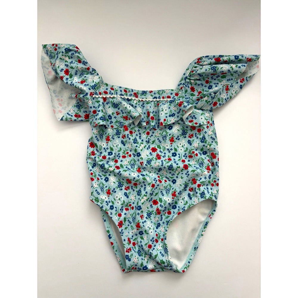 Janie & Jack Girls Poppy Flowers Flutter Sleeve Swimsuit 6-12 kidcore Flowercore